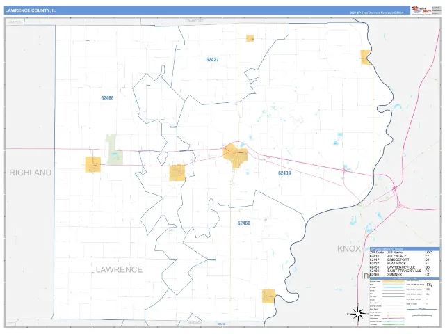 Lawrence County, IL ZIP Code Wall Map, Business Reference style