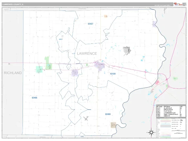 Lawrence County, IL ZIP Code Wall Map, Classic style