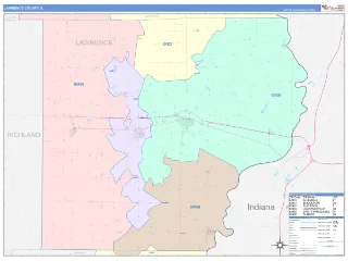 Lawrence County, IL ColorCast style ZIP Code wall map