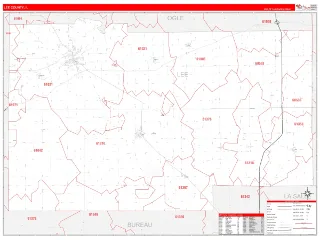 Lee County, IL RedLine style ZIP Code wall map