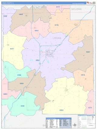 Logan County, IL ColorCast style ZIP Code wall map