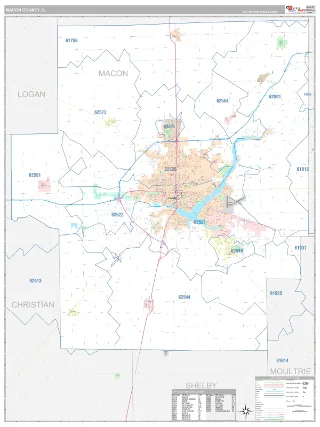 Macon County, IL Classic style ZIP Code wall map