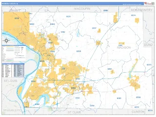 Madison County, IL Business Reference style ZIP Code wall map