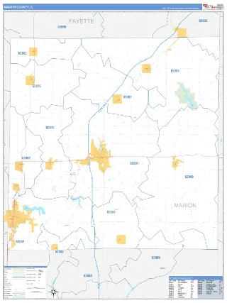 Marion County, IL Business Reference style ZIP Code wall map