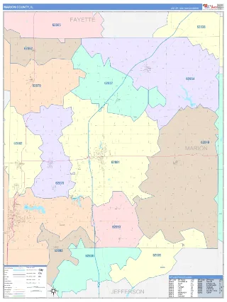 Marion County, IL ColorCast style ZIP Code wall map