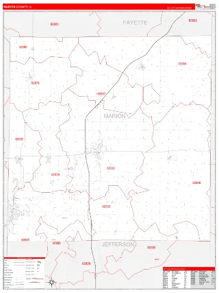 Marion County, IL RedLine style ZIP Code wall map
