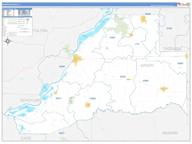 Mason County, IL ZIP Code Wall Map, Business Reference style