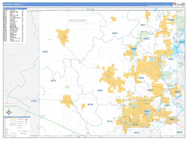 McHenry County, IL ZIP Code Wall Map, Business Reference style