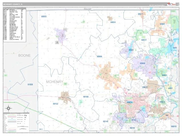 McHenry County, IL ZIP Code Wall Map, Classic style