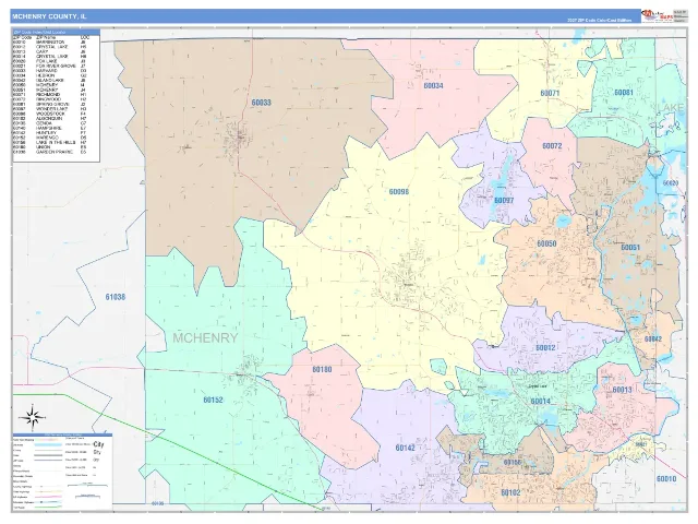 McHenry County, IL ZIP Code Wall Map, ColorCast style