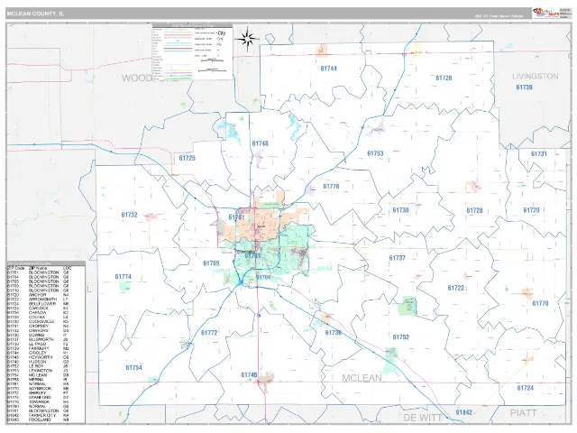 McLean County, IL ZIP Code Wall Map, Classic style