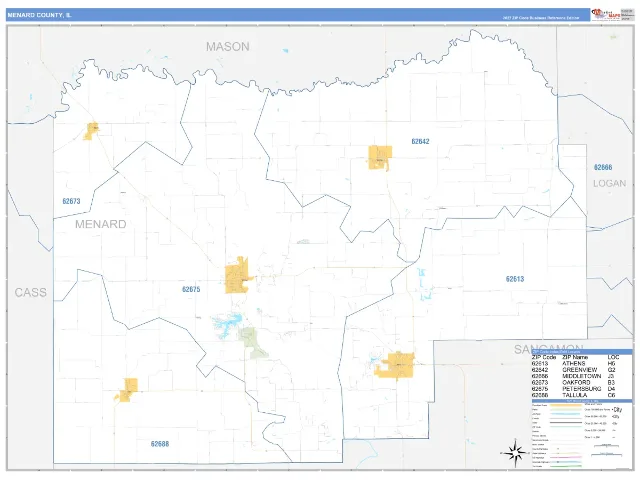 Menard County, IL ZIP Code Wall Map, Business Reference style