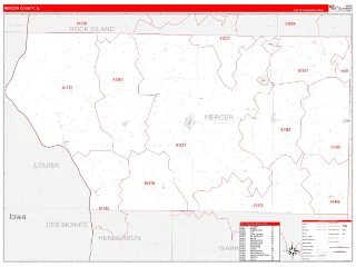 Mercer County, IL RedLine style ZIP Code wall map