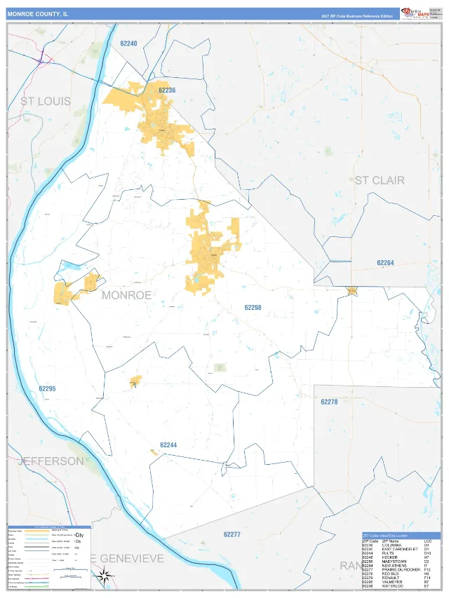 Monroe County, IL ZIP Code Wall Map, Business Reference style