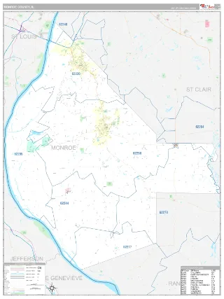 Monroe County, IL Classic style ZIP Code wall map