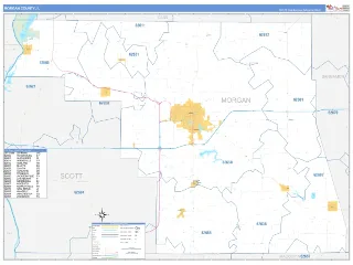 Morgan County, IL Business Reference style ZIP Code wall map