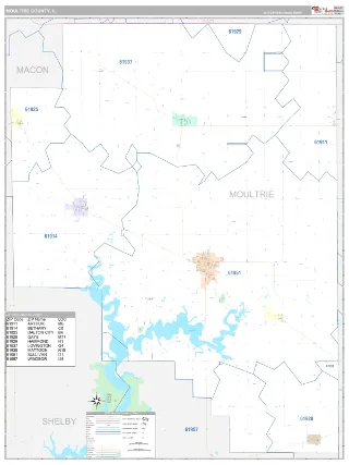 Moultrie County, IL Classic style ZIP Code wall map