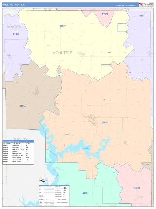 Moultrie County, IL ColorCast style ZIP Code wall map