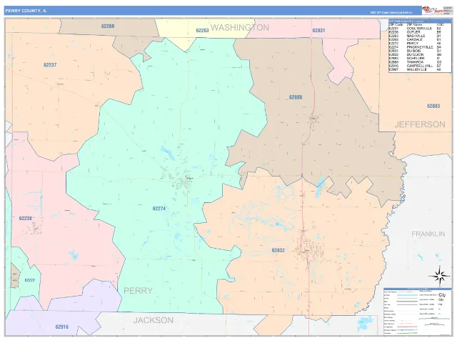 Perry County, IL ZIP Code Wall Map, ColorCast style