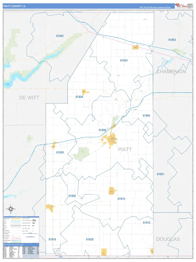 Piatt County, IL ZIP Code Wall Map, Business Reference style