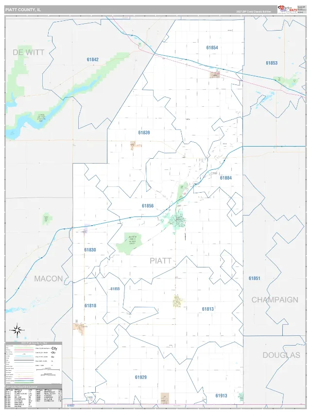 Piatt County, IL ZIP Code Wall Map, Classic style