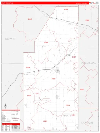 Piatt County, IL RedLine style ZIP Code wall map