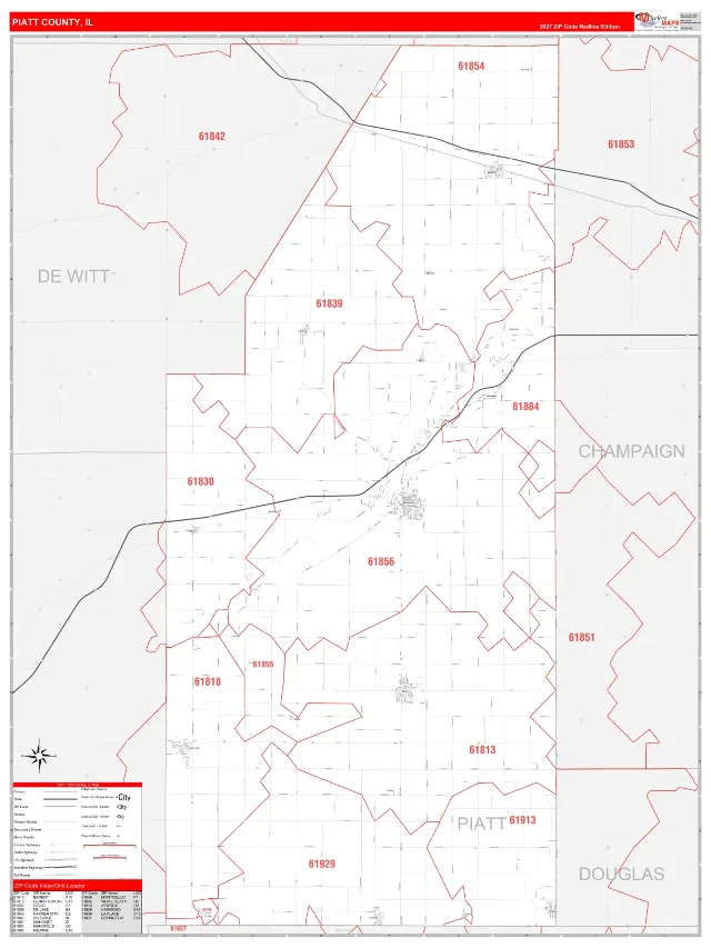 Piatt County, IL ZIP Code Wall Map, RedLine style