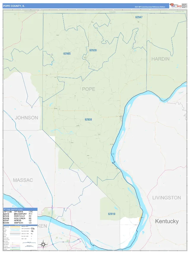 Pope County, IL ZIP Code Wall Map, Business Reference style