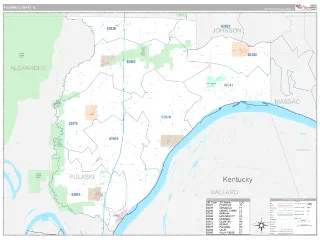Pulaski County, IL Classic style ZIP Code wall map
