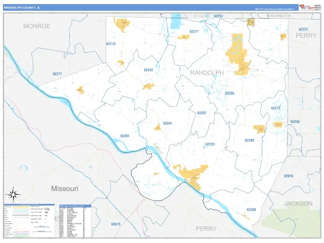 Randolph County, IL ZIP Code Wall Map, Business Reference style