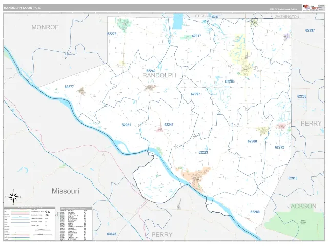 Randolph County, IL ZIP Code Wall Map, Classic style