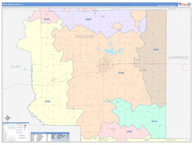 Richland County, IL ZIP Code Wall Map, ColorCast style
