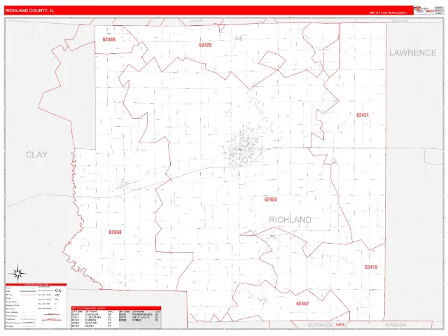 Richland County, IL ZIP Code Wall Map, RedLine style