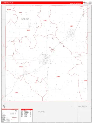 Saline County, IL RedLine style ZIP Code wall map