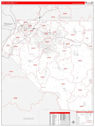 St. Clair County, IL RedLine style ZIP Code wall map