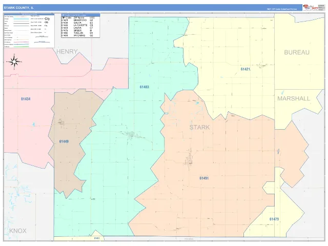 Stark County, IL ZIP Code Wall Map, ColorCast style