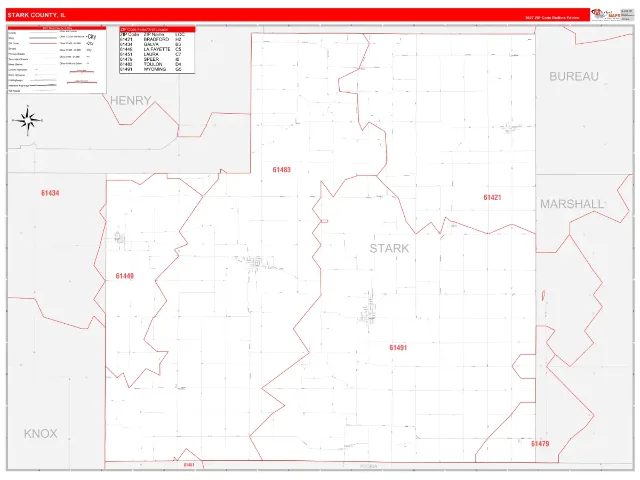 Stark County, IL ZIP Code Wall Map, RedLine style