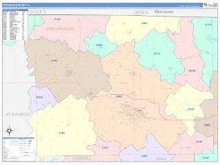 Stephenson County, IL ColorCast style ZIP Code wall map