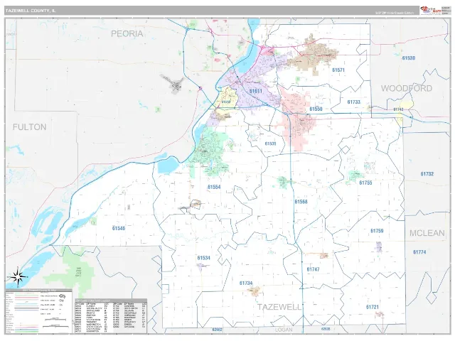 Tazewell County, IL ZIP Code Wall Map, Classic style