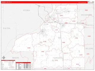 Tazewell County, IL RedLine style ZIP Code wall map