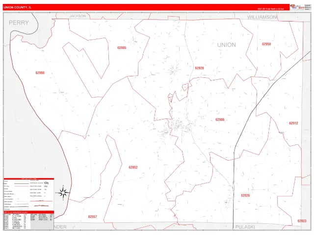 Union County, IL ZIP Code Wall Map, RedLine style