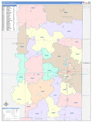 Vermilion County, IL ColorCast style ZIP Code wall map