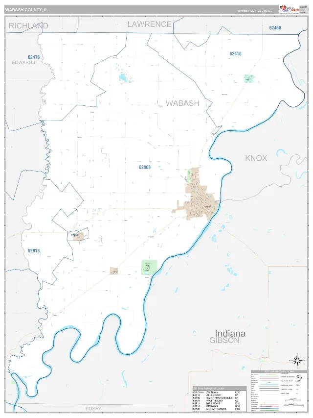 Wabash County, IL ZIP Code Wall Map, Classic style