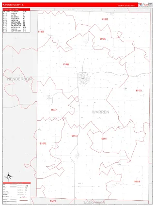 Warren County, IL RedLine style ZIP Code wall map