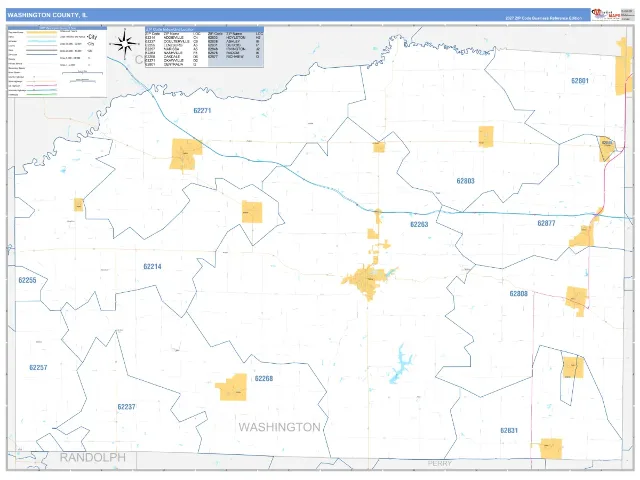 Washington County, IL ZIP Code Wall Map, Business Reference style