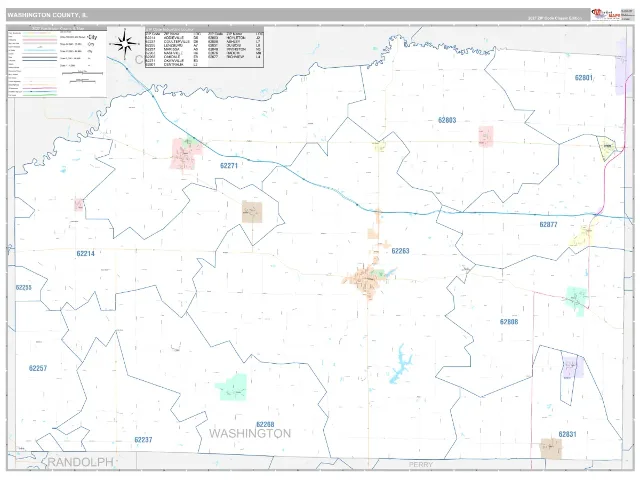 Washington County, IL ZIP Code Wall Map, Classic style
