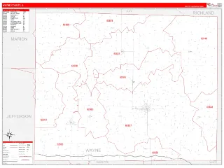 Wayne County, IL RedLine style ZIP Code wall map
