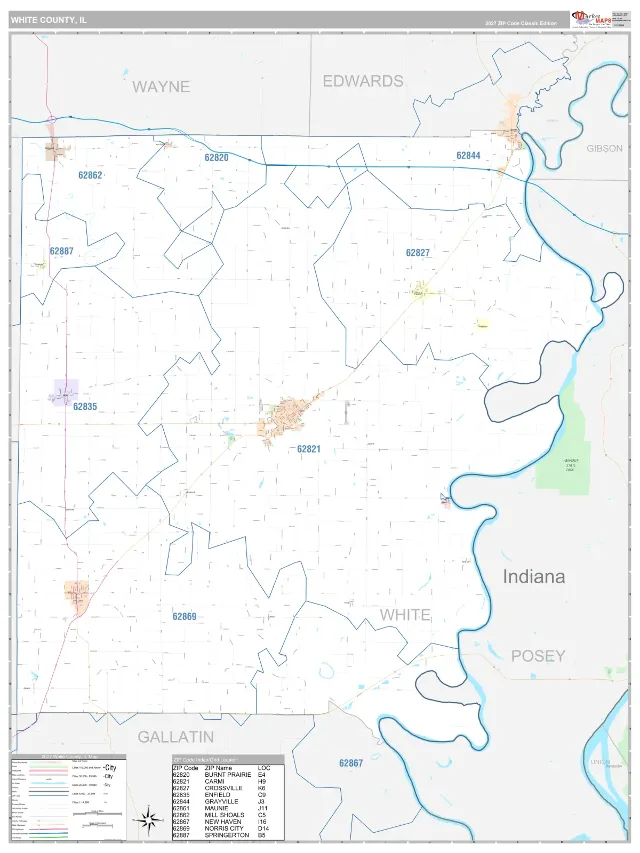 White County, IL ZIP Code Wall Map, Classic style