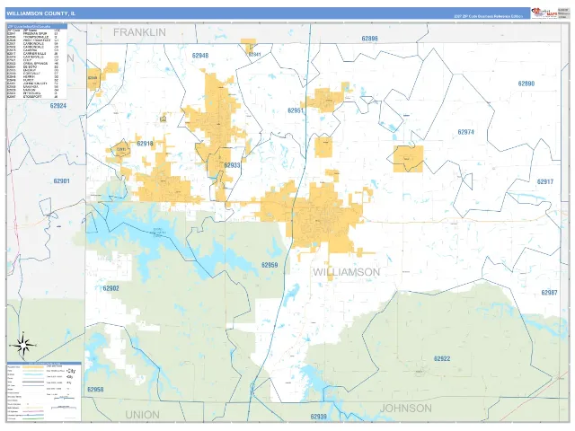 Williamson County, IL ZIP Code Wall Map, Business Reference style