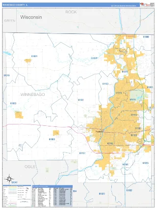 Winnebago County, IL Business Reference style ZIP Code wall map